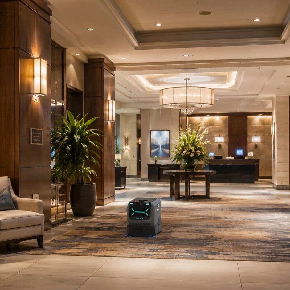 DUST-E S autonomous vacuum in hotel